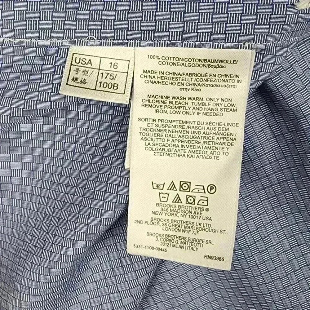 Brooks Brothers Mens Regent Dress Shirt Sz 16 4-5 Non Iron Blue‎ Micro Geometric - Picture 16 of 16